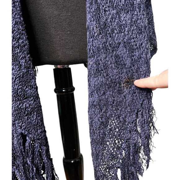 COLDWATER CREEK Knit Shawl Womens One Size Wrap Fringe Blue Poncho Boho Coverup - Picture 4 of 9